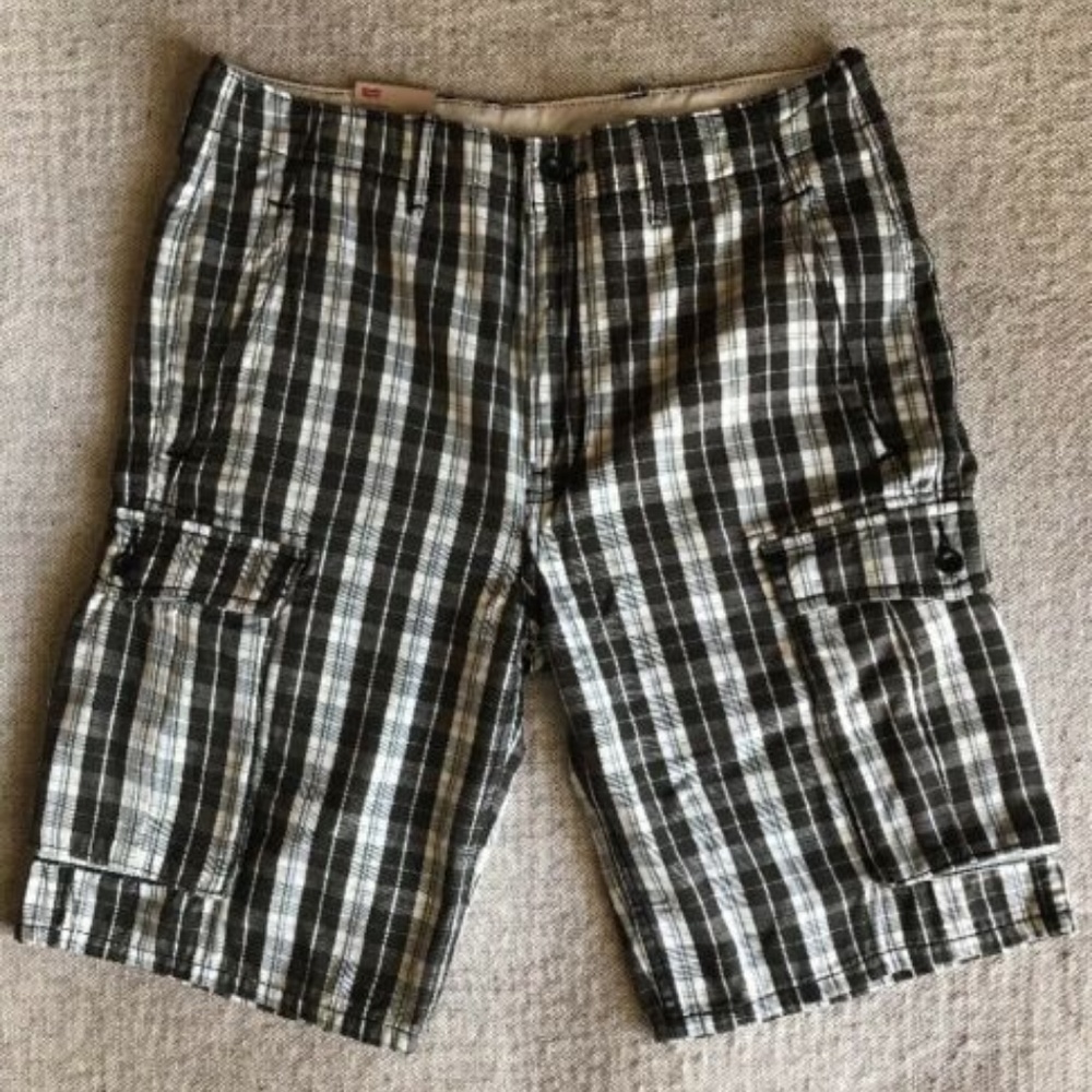 Levi's Mens Black‎ Plaid Cargo Shorts